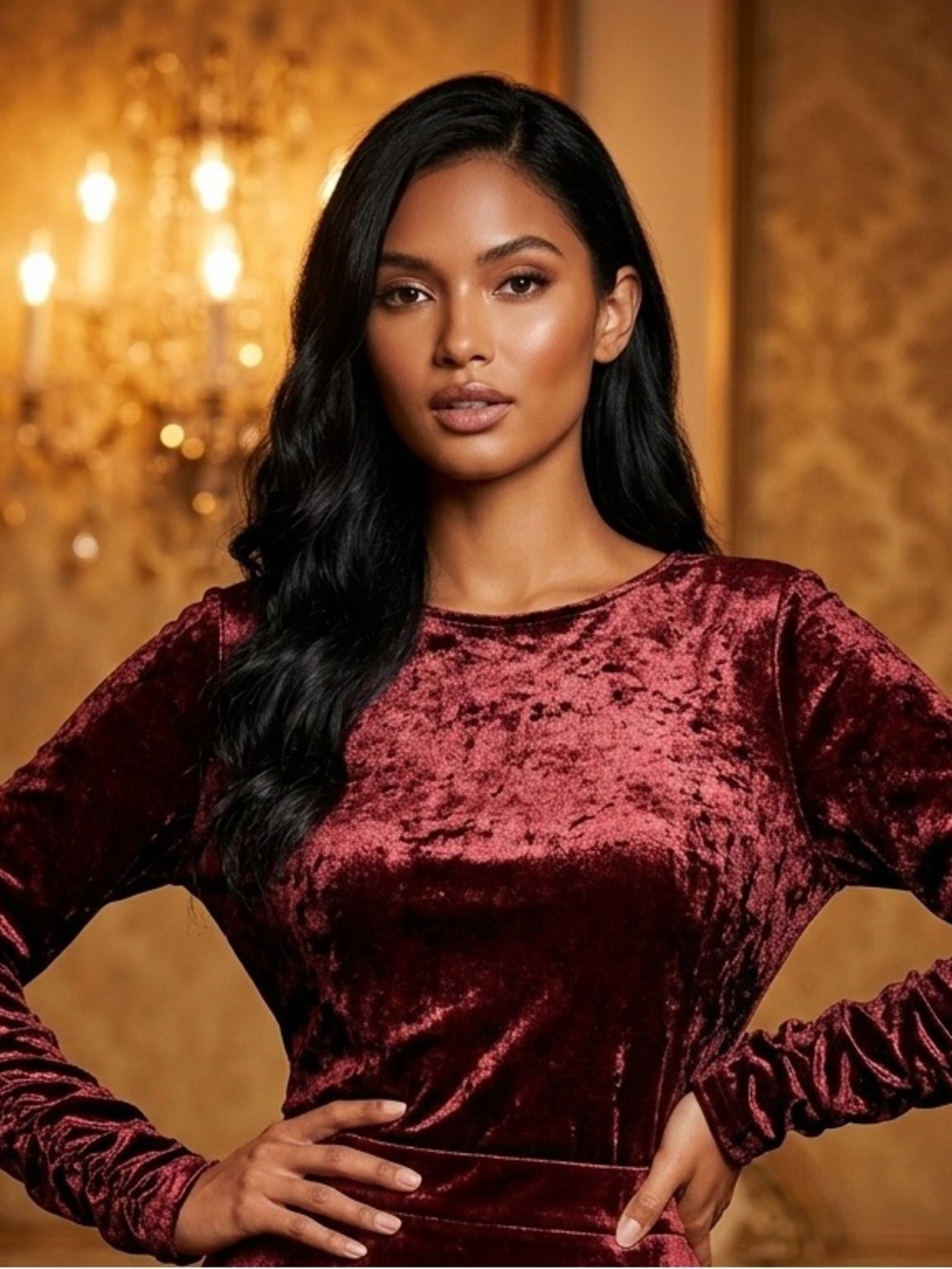 Vince Camuto Burgundy Velvet Long-Sleeve Top